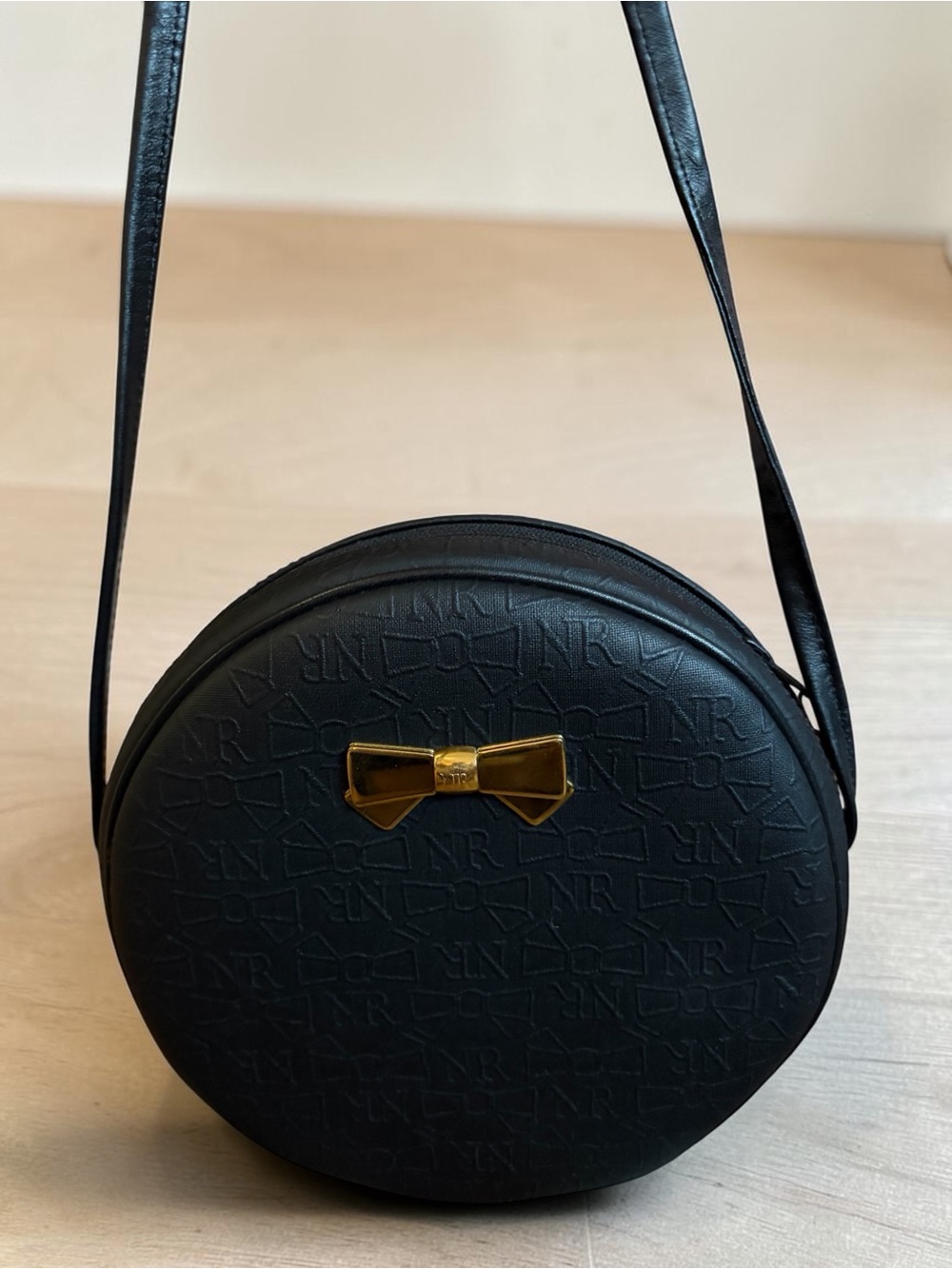 Nina Ricci Black Round Crossbody with Gold Bow Accent with  COA